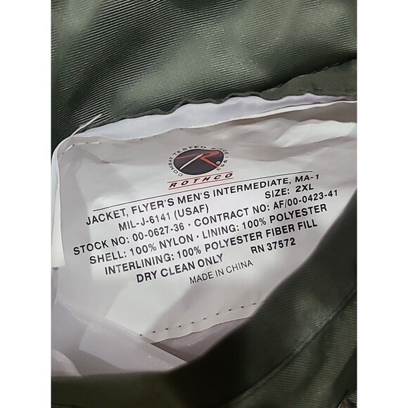 NWOT ROTHCO Military Sage Green Reversible AF MA-1 Bomber Flight Jacket Men 2XL - Picture 9 of 10